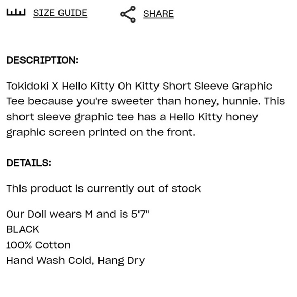 💥TOKIDOKI × HELLO KITTY via DOLLS KILL - Oh Honey Black Graphic T-Shirt💥 - Picture 5 of 10